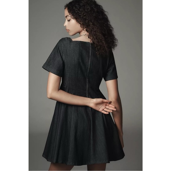 Anthropologie Pilcro denim, short-sleeve, square-neck, fit-and-flare mini dress - Picture 2 of 7